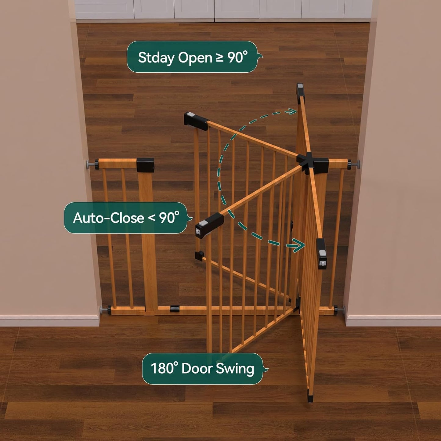 BABELIO 29-40" Metal Baby Gate with Wood Pattern, Auto Close Dog/Pet Door for The House、Stairs and Doorways, Pressure Mounted Barrierr, NO Tools Needed