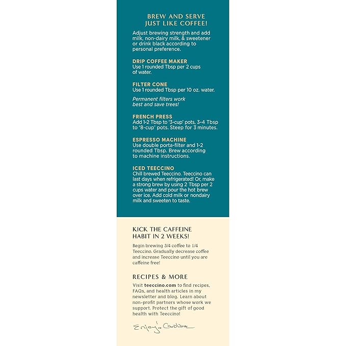 Teeccino Dandelion Red Chai Herbal Coffee - Caffeine-Free Coffee Alternative with Prebiotics, Gluten Free, Acid Free - Medium Roast, 10 oz