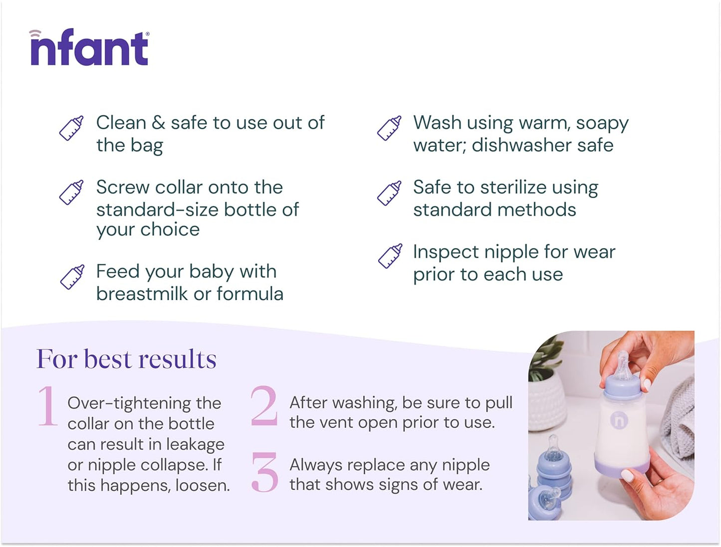 nfant | Extra Slow Flow Nipple, Gold (3ml/min), 4-Pack