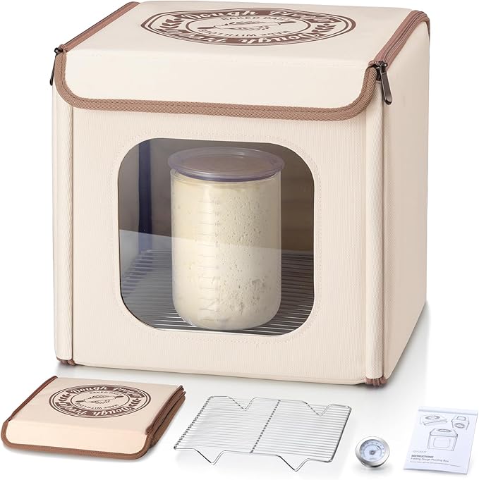 Folding Bread Proofing Box with 50-113℉ Temp Control & 48H Timer, Dough Proofer with Metal Rack, Humidor, Ideal for Sourdough, Bread Baking, Pizza, Yogurt, Kombucha, Perfect for Compact Kitchens