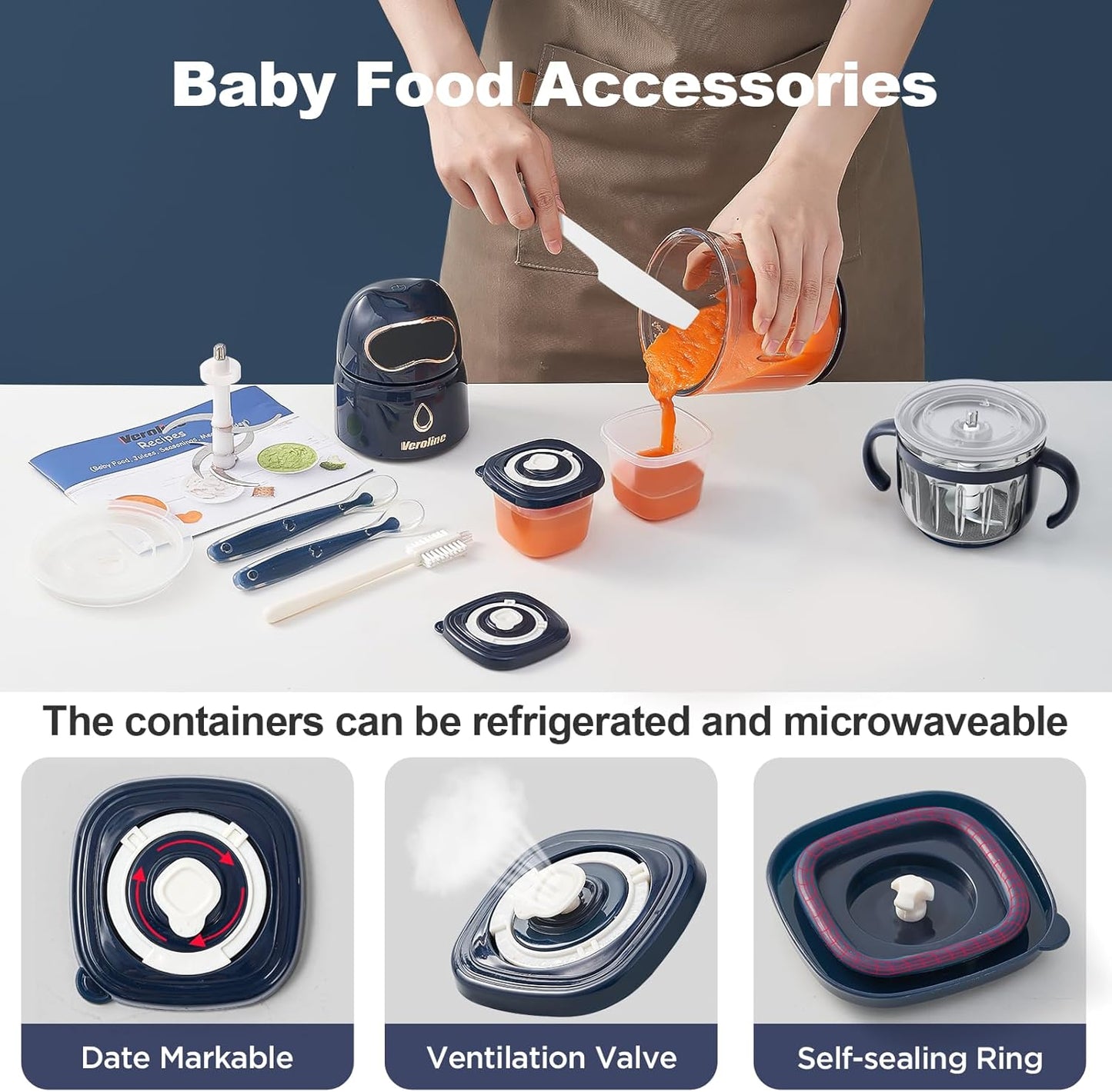 Baby Food Maker, 10-in-1 Baby Food Processor Set with 2 Glass Bowls (600ml+300ml), Baby Food Blender for Baby Puree, Fruit, Meat, Vegatable, Baby Food Storage Containers, Baby Essentials