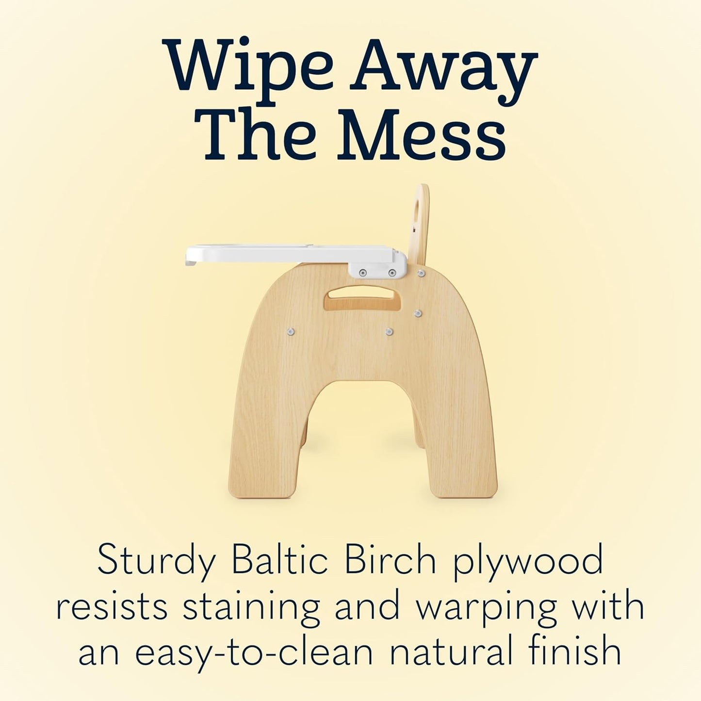 Foundations Easy Serve 11" Wood Feeding Chair for Toddlers, Adjustable Harness, Removable Dishwasher Safe Tray, “No Tip” Base, Baltic Birch Plywood