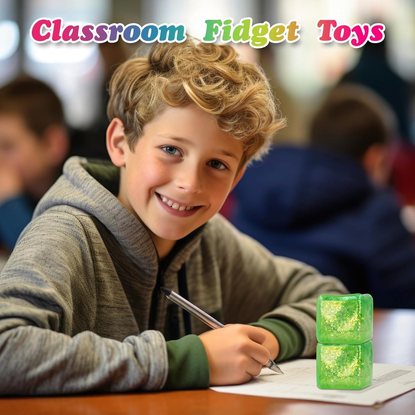 2Pack Glitter Squishy Cube - Slow Rise Nice Sugar Stress Cube Gel Stress Balls for Adults, Glitter Squishy Balls for Kids, Stress Relief/Classroom Fidget/Treasure Box Prizes(Green)