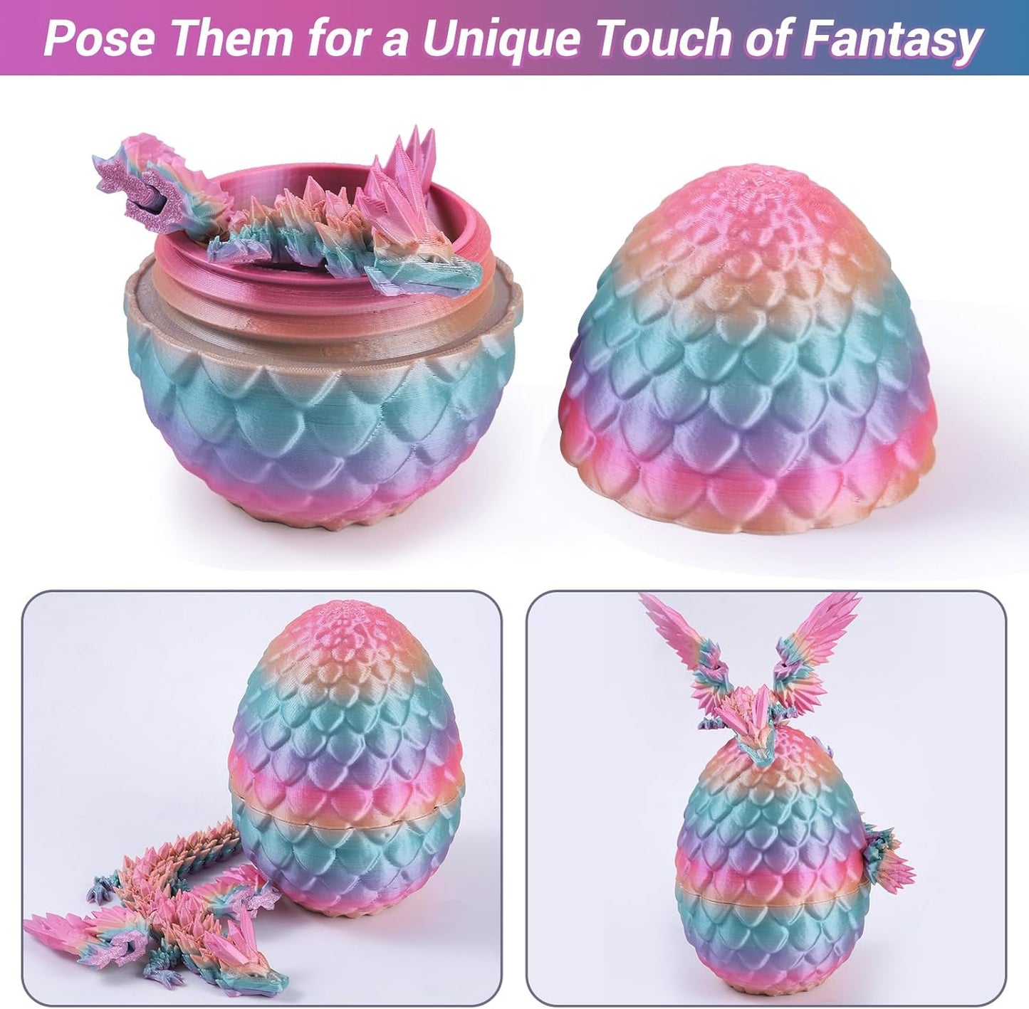 Antetek 3D Printed Dragon with Wings，3D Printed Dragon Egg，3D Printed Dragon in Egg， Movable Articulated Crystal Dragon Eggs with Dragon Inside with Wings