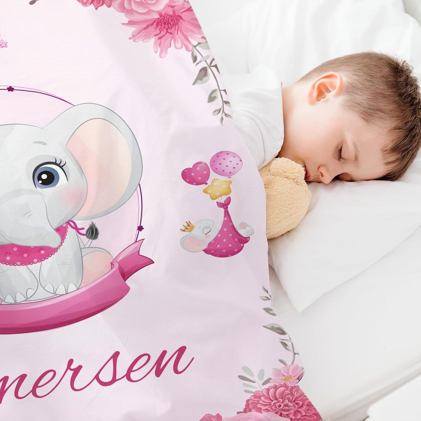 Personalized Baby Blanket with Name, Custom Pink Elephant Name Blanket Toddler Girls Soft Flannne Swaddling Blankets Customized Memorial Gift from Nana for Infant Newborn Shower