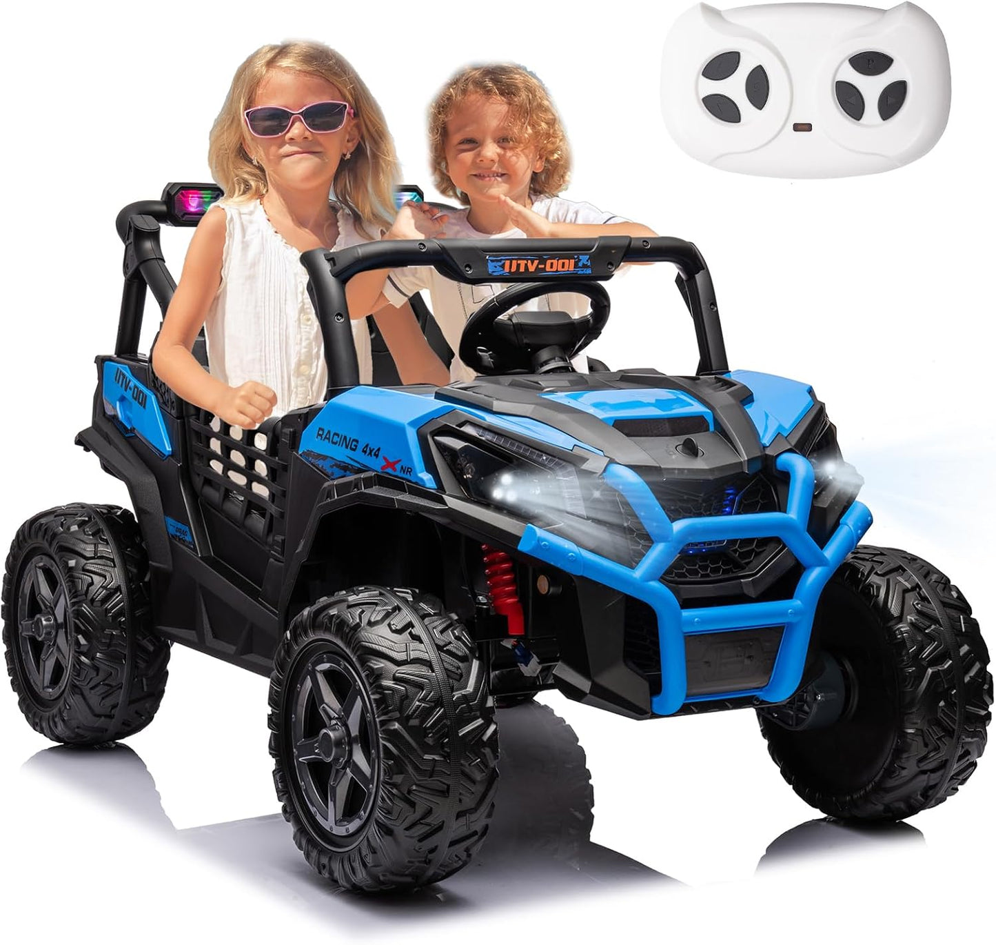 4WD Ride On Car with Remote Control,24V 2Seater Kids Electric Toy Off-Road Truck for Kids,Ride on Buggy for Side by Side(Blue)