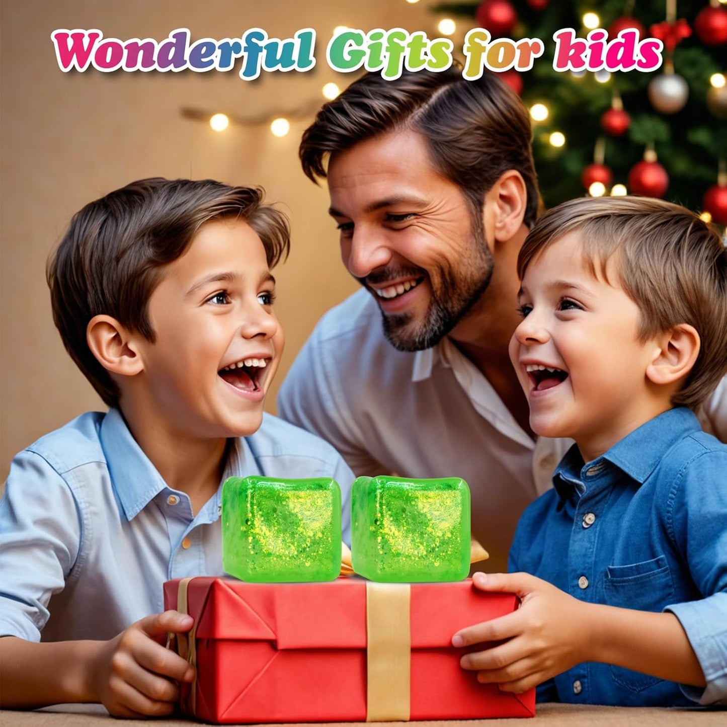 2Pack Glitter Squishy Cube - Slow Rise Nice Sugar Stress Cube Gel Stress Balls for Adults, Glitter Squishy Balls for Kids, Stress Relief/Classroom Fidget/Treasure Box Prizes(Green)