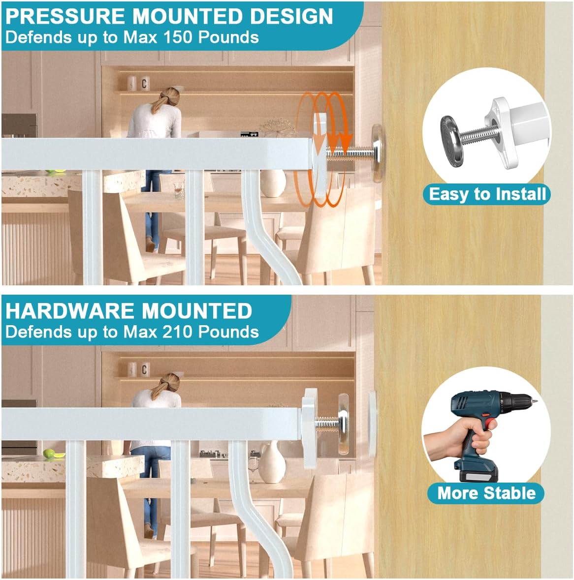 Extra Wide Dog Gate for Doorways 72-81.5 in, Walk Through Long Baby Gates for Large Openings, No Drill Child Safety Gate for Pets Kids Toddler, Doggy Barrier Indoor Metal, 30" Tall White