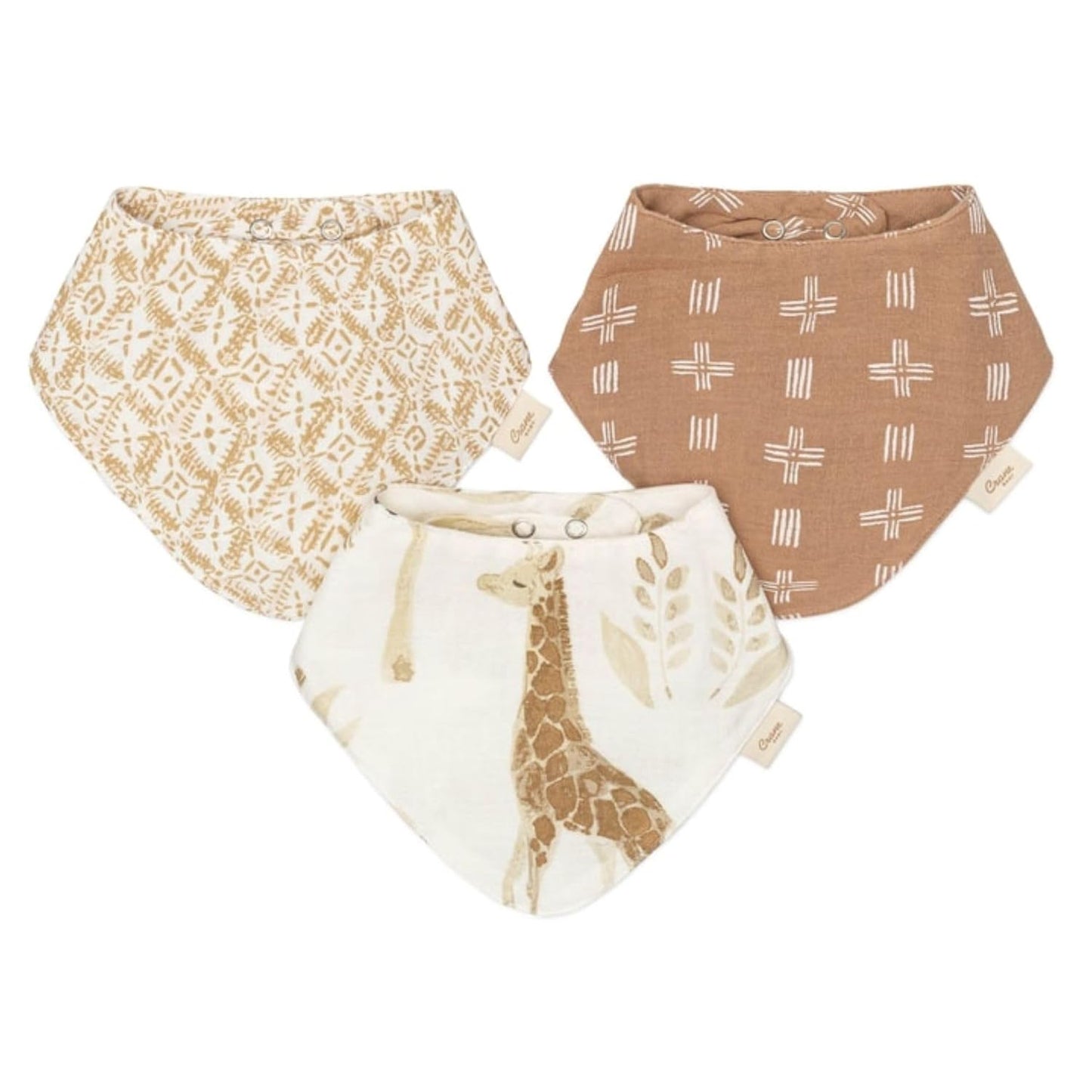 Crane Baby Soft Muslin Bandana Bibs for Boys & Girls, Safari Animal Baby Bibs, Adjustable Absorbent Burp Bandana Set, Pack of 3
