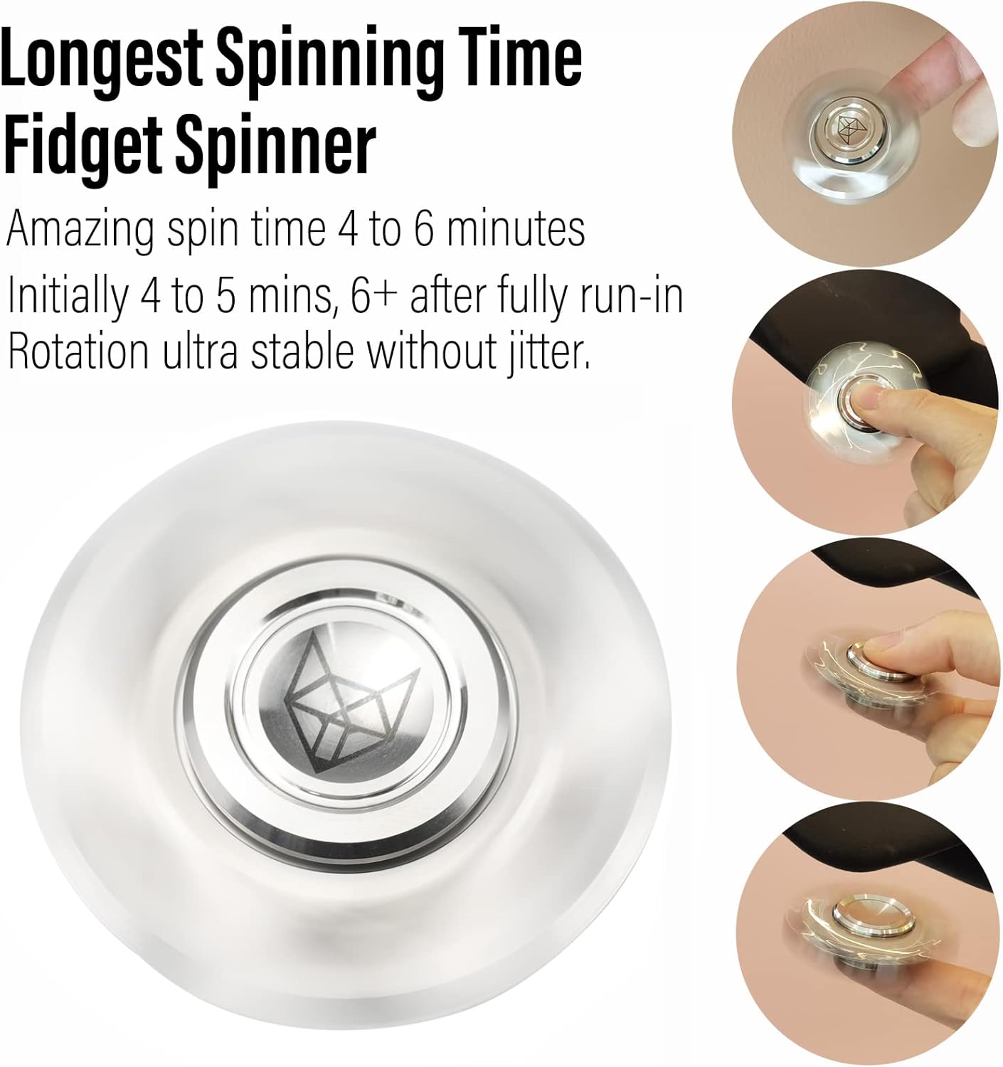 FREELOVE Metal Fidget Spinner, Stainless Steel Heavy, Long Spinning Toys, Cool Silent, Small Mini 2nd Fox Figette Spiner for Adults Men Anxiety, Quiet Bearing, Silver