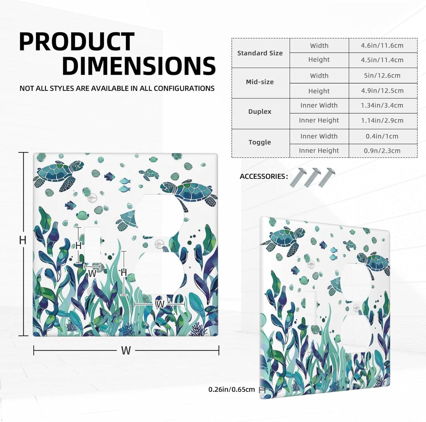 Wallplates Vibrant Turtle Seagrass Watercolor Painting 1 Toggle 1 Duplex Switch Plate Electrical GFCI Faceplate Decorative Light Switch Covers for Bathroom living Room Decor