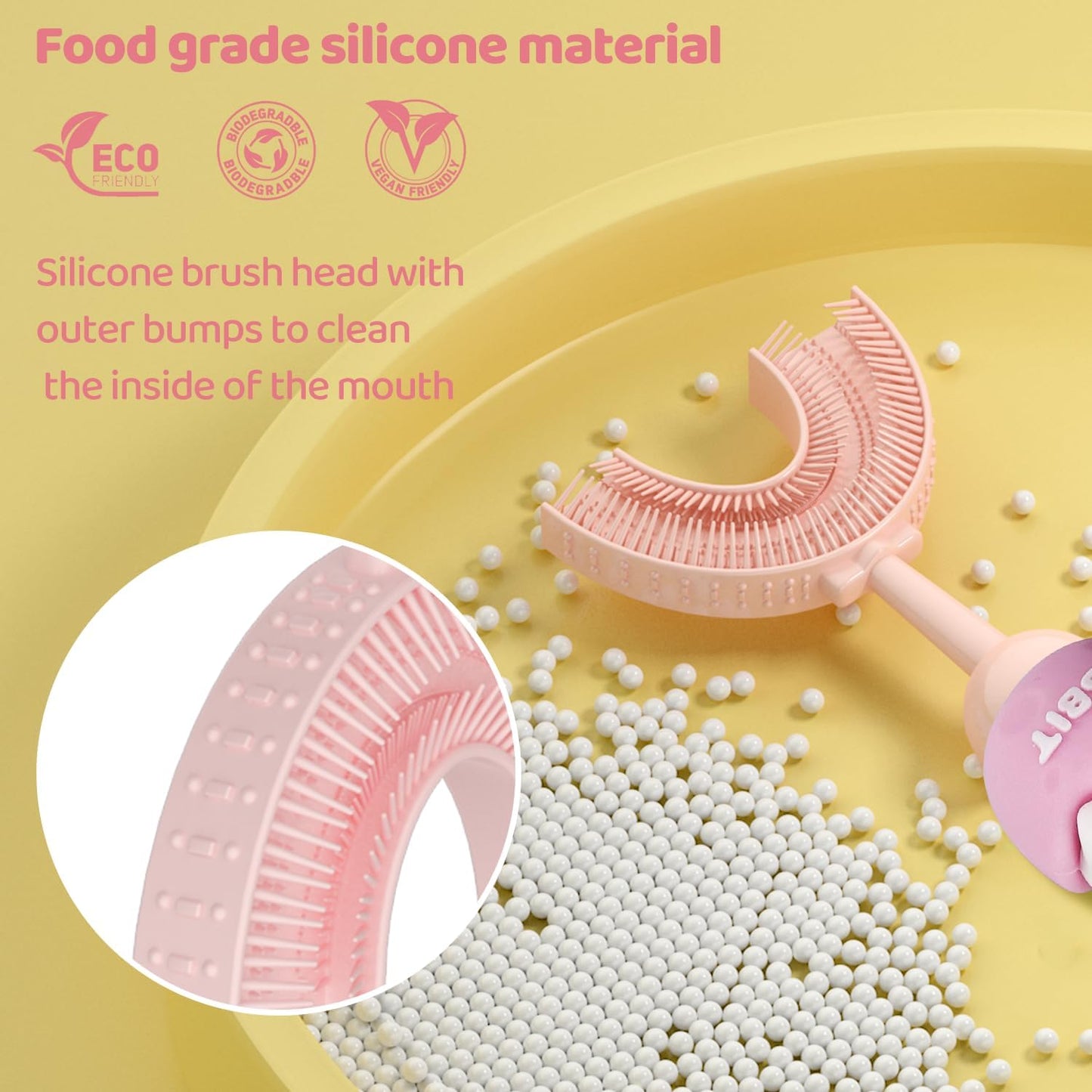 U-Shaped Toothbrush for Kids Ages 2-7，Soft Food-Grade Silicone for Sensitive Gums，360° Teeth Cleaning Design，Training & Travel-Friendly Toddler's Toothbrush (Pink)