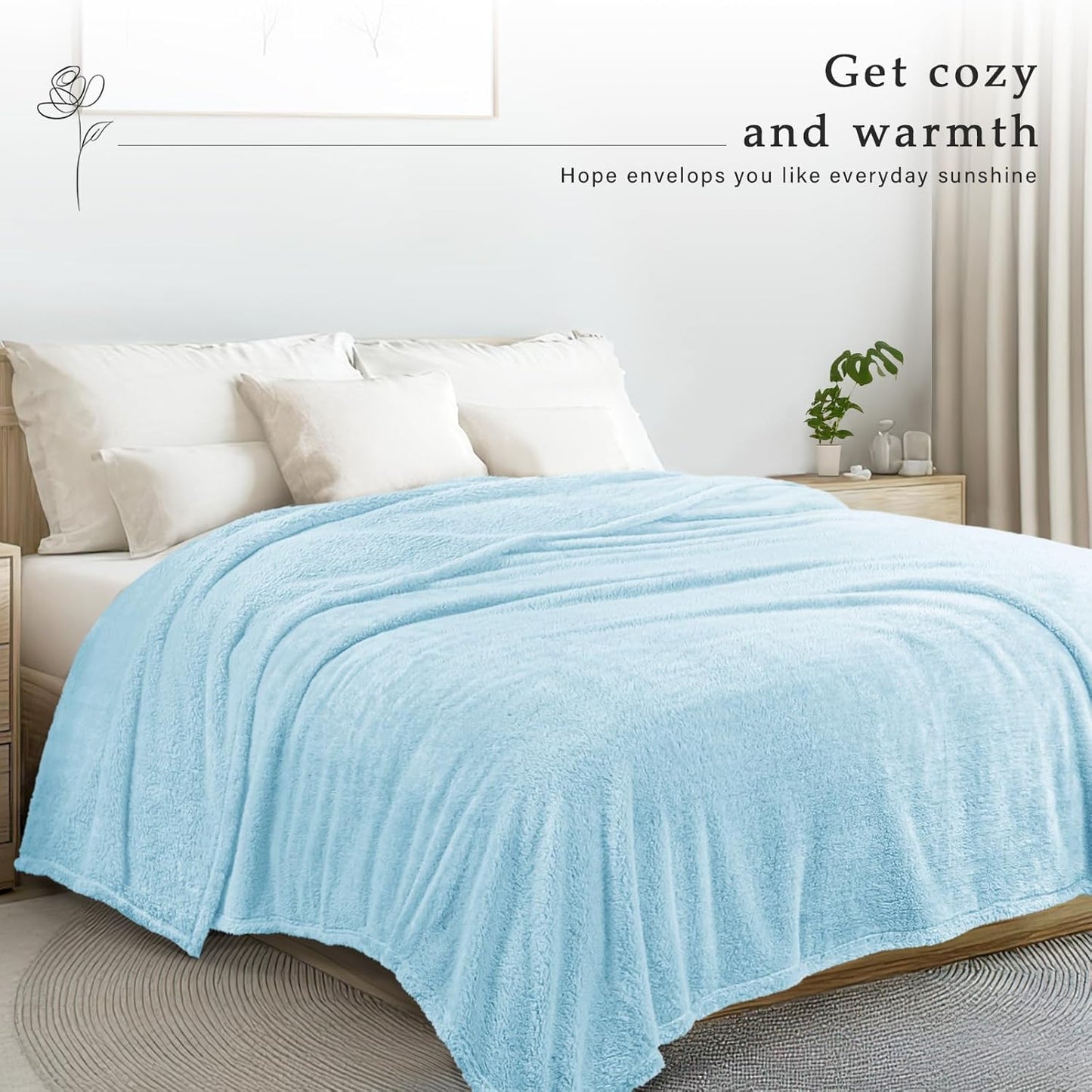 Exclusivo Mezcla Twin Size Flannel Fleece Blanket, Super Soft Velvet Plush Bed Blanket, Fuzzy Cozy and Warm for All Seasons, 60x80 Inches, Light Blue