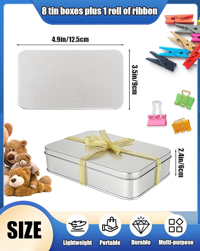 Metal Tins Box With Lid, 8 Pack Cookie Tins With Lids Tin Containers With Lids For Treats, Gifts, Favors, Candle And Crafts (4.92 x 3.54 x 2.36)