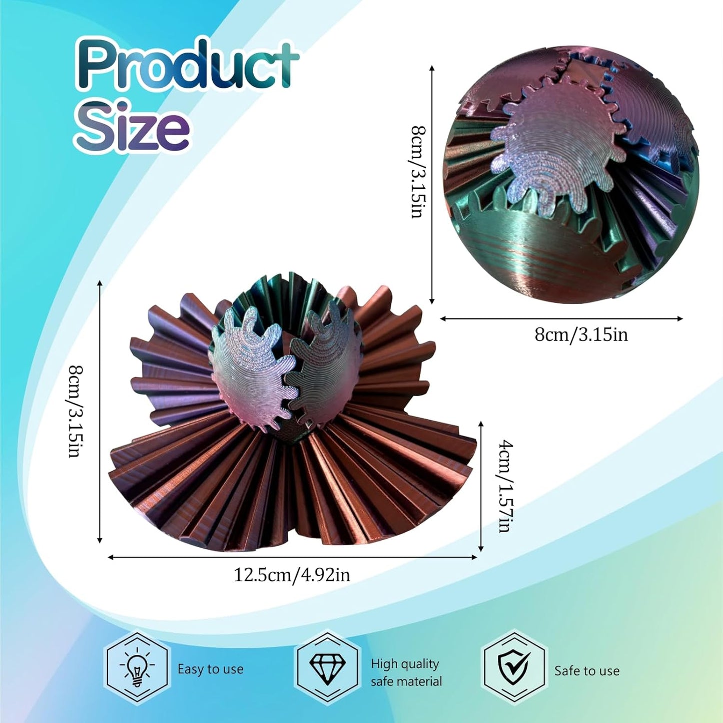 GearSphere Fidget Toy, 3D Printed Gear Ball Spin Ball Cube Desk Toy, 2024 Gear Sphere Cube Puzzlefor Adults Kids, Stress and Anxiety Relaxing Fidget Toy (Green-Purple-Copper)