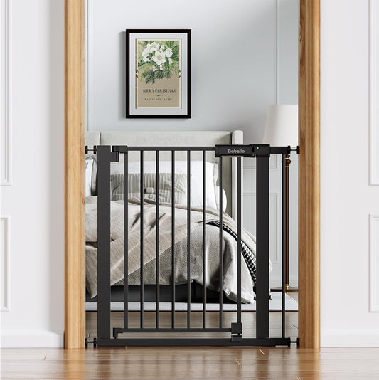BABELIO Baby Gate for Doorways and Stairs, 31-36" Pet Gate with Wide Walk Thru Door and Lock Indicator, No Drill Pressure Mounted Safety Gate with Double Lock and Self-Closing, Black
