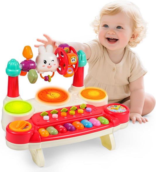Baby Educational Musical Toys for 18-24 Months Toddlers 2 3 4 5 6 Years Old Boys Girls, Interactive Early Learning Toy for Kids Piano Drum Set Montessori Toys Christmas Birthday Gifts Red