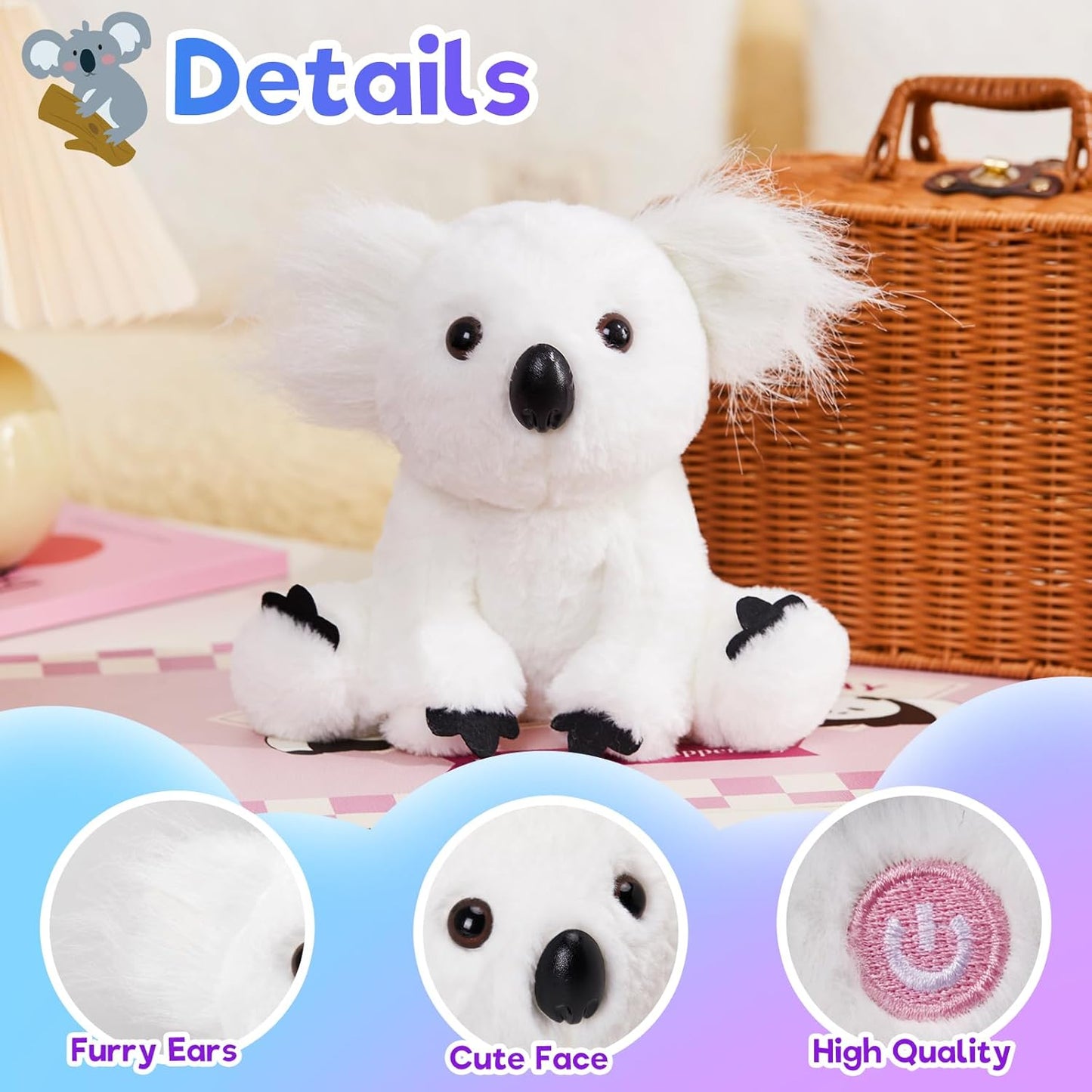 Glow Guards 10'' Light up White Koala Stuffed Animal LED Soft Plush Wildlife Toy with Rainbow Night Lights Ideal Birthday Children's Day for Toddler Kids