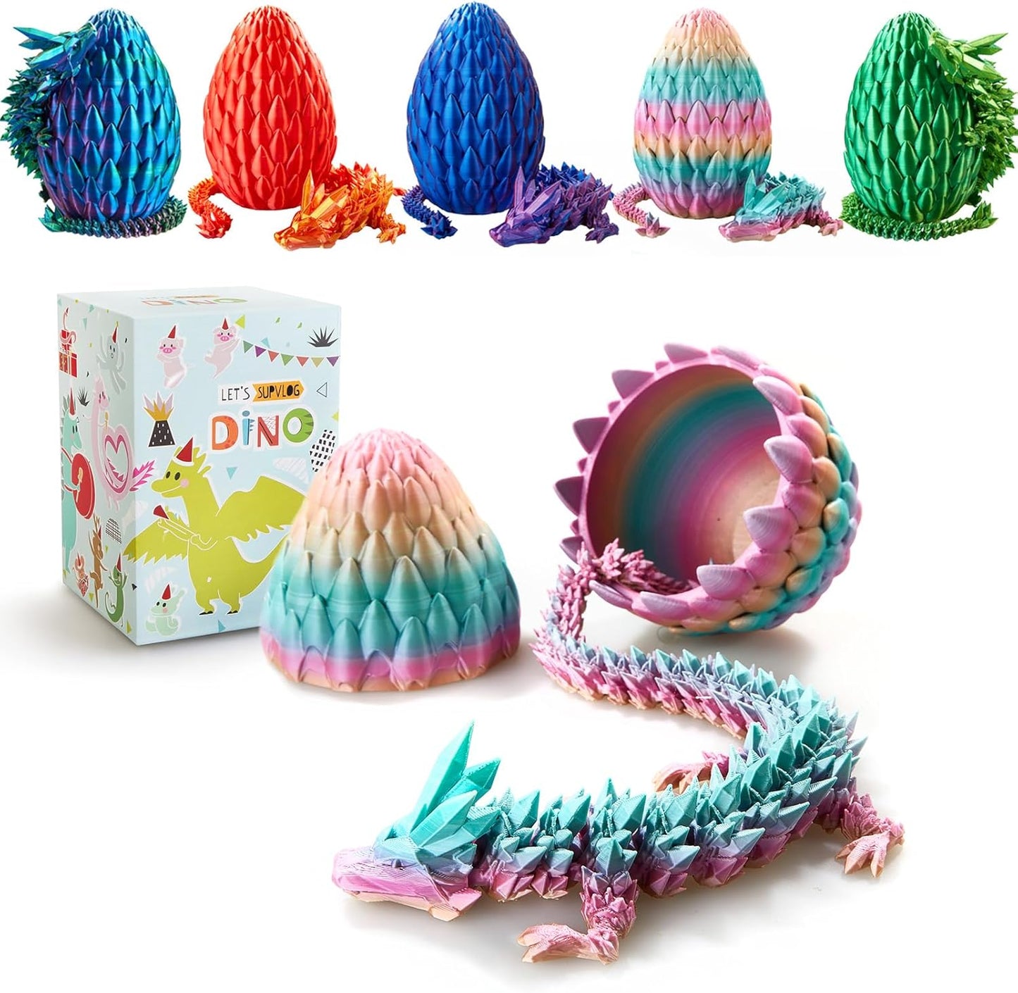 Dragon Egg,15in Crystal Dragon,Surprise Egg ,Articulated Dragon,3D Printed Gift Toy,Fidget Toys for Autism/ADHD, Executive Desk Toys,Home Office Decor (Rainbow)