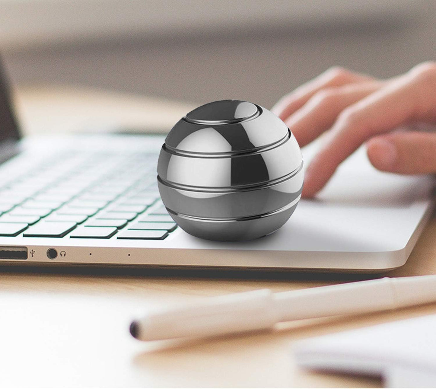 Kinetic Desk Toy,Optical Illusion Metal Fidget Spinning Ball,Office Executive Stress Relief Spinner Toys for Adults & Kids