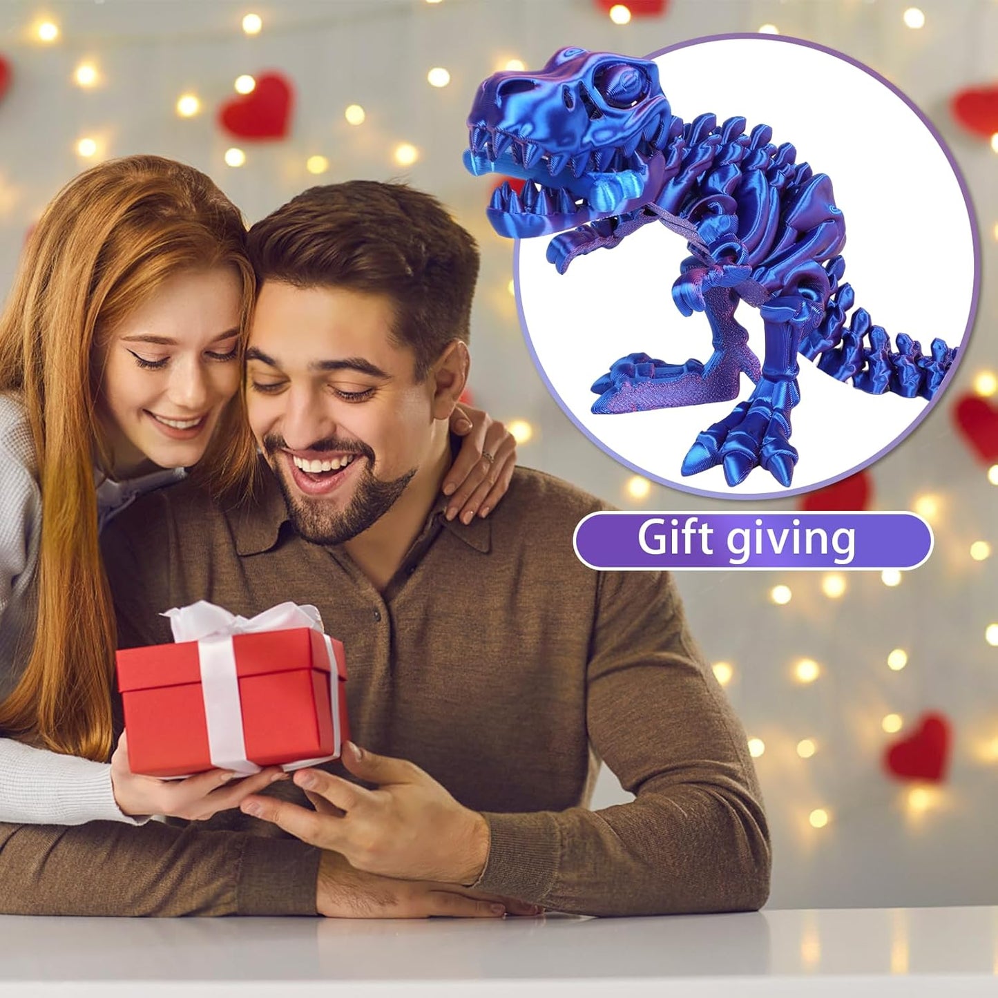 3D Printed Dinosaur Bones Tyrannosaurus Rex Skeleton with Movable Joints, 3D Model Skull T-Rex, Flexible Articulated Dinosaur Fidget Toys Adults for Autism/ADHD