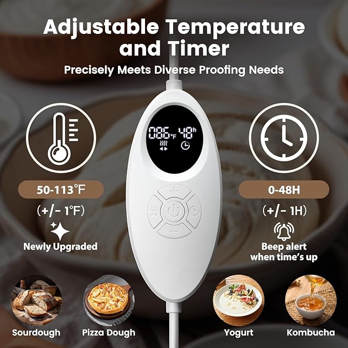 Folding Bread Proofing Box with 50-113℉ Temp Control & 48H Timer, Dough Proofer with Metal Rack, Humidor, Recipes, Ideal for Sourdough, Bread Baking, Pizza, Yogurt, Kombucha, Precise Control