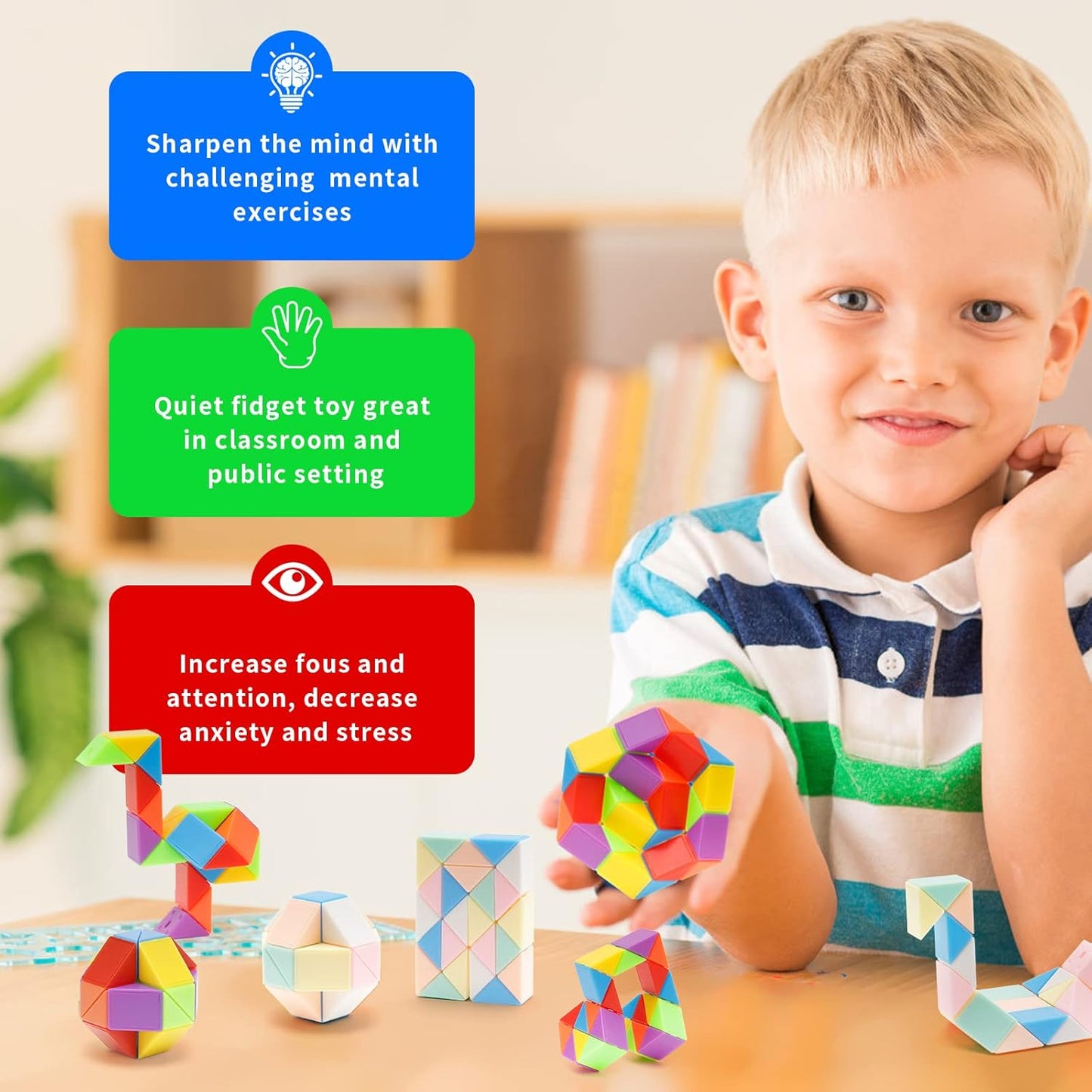 Ganowo 24 Pack Mini Fidget Snake Cube Mini Twist Puzzle Favors Cubes Magic Speed Cubes Toy for Kids Party favors，Goody Bag Fillers, Party Supplies