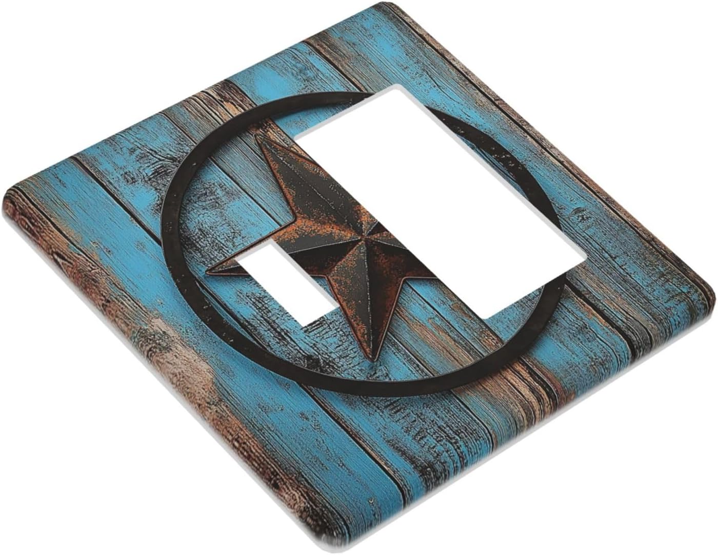 Outlet Covers Rustic Wood Country Barn Texas Star On Teal 1 Toggle 1 Rocker Combination Decorative Wall Plate Electrical Switch Plates Light Switch Cover Plate For Farmhouse Cabin Decor