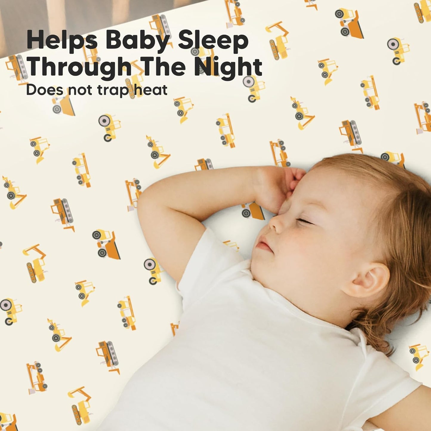 2-Pack Mini Crib Sheets Fitted - 38x26 Pack N Play Sheets for Pack and Play Mattress, Organic Cotton, Soft & Breathable Playard Bedding, Neutral Mini Toddler Bed Cover for Boys, Girls (Construction)