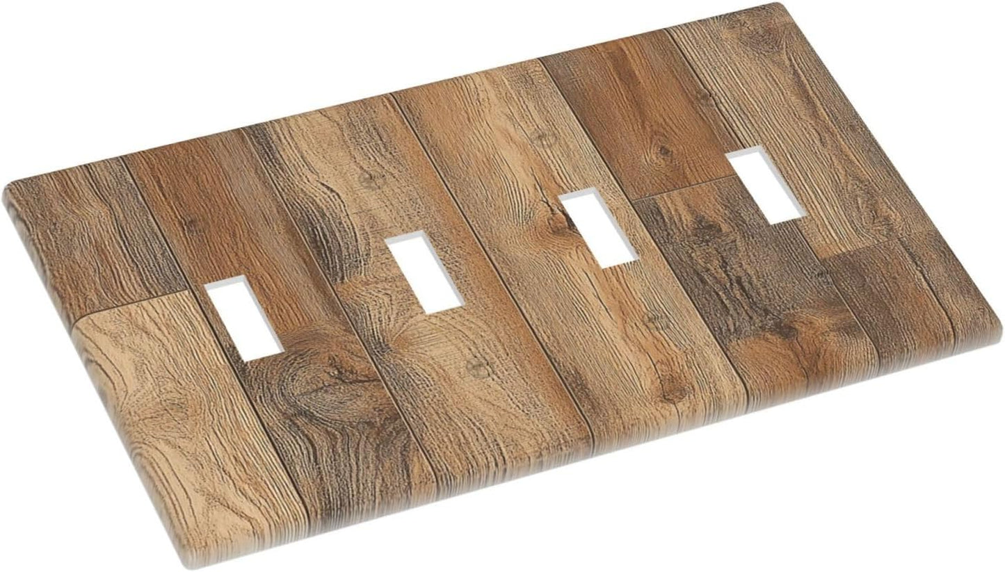 Light Switch Covers Retro Rustic Brown Wood Grain Quad Toggle Electrical Faceplate 4 Gang Wall Plate Decorative Switch Plates For Farmhouse Cabin Decor