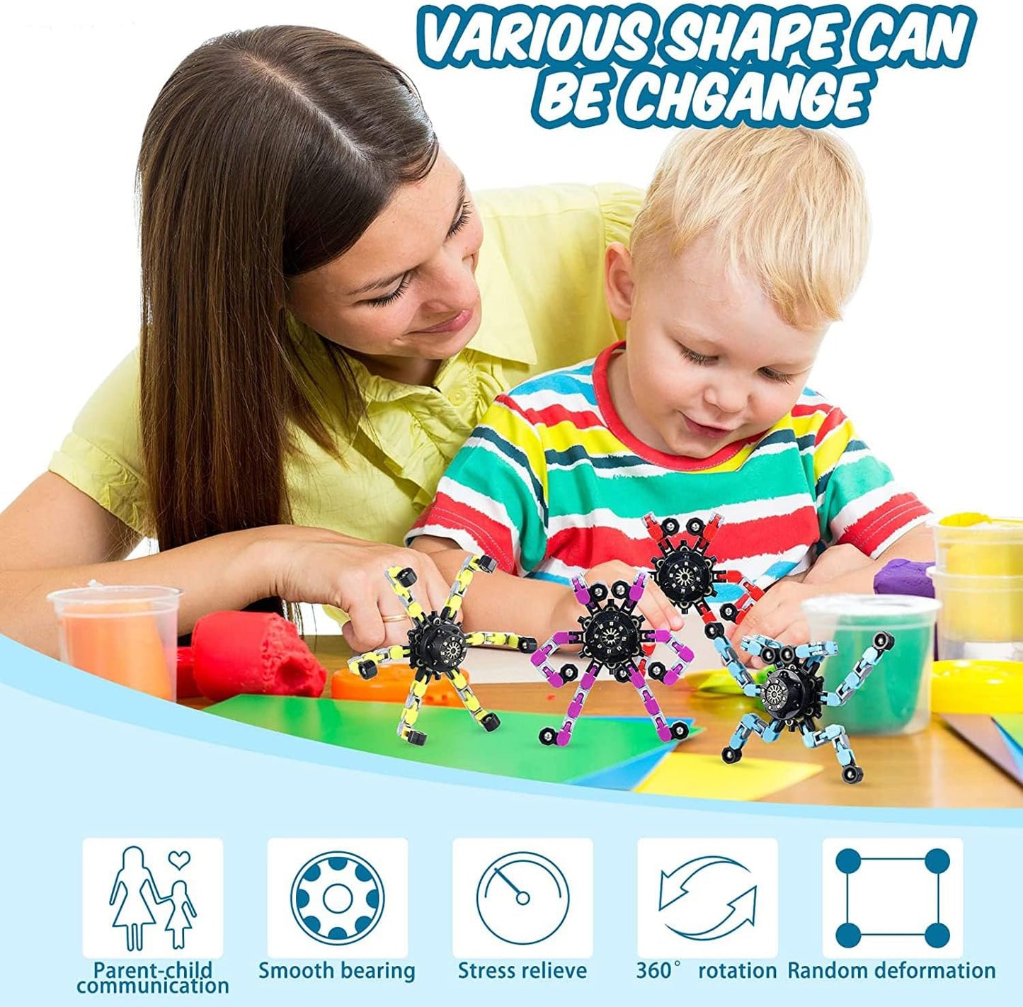 20pcs Random Fidget Spinners,DIY Deformable Robot Fingertip Toys,Decompression Spinner,Deformable Creative Mechanical Gyro Toys,Stress Relief Mechanical Chain Toy for Kids Adults，Party Supplies