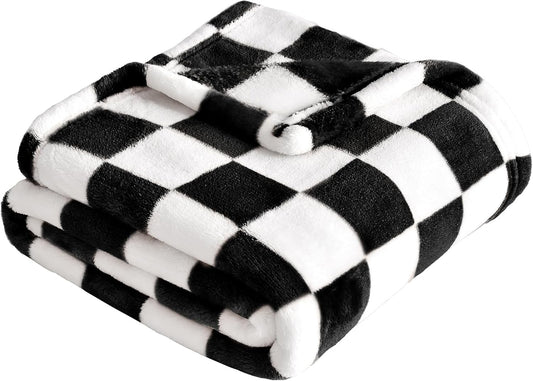 Yurhap Checkered Baby Blanket Fleece Baby Blankets for Boys Girls, Ultra Soft Cozy Fluffy Infant Toddler Newborn Receiving Blankets for Crib Stroller, 30''x40'', Black