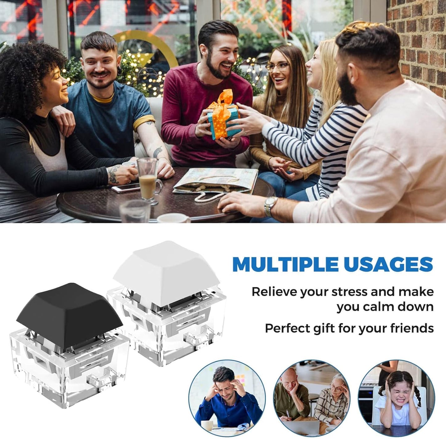 Keyboard Fidget Toys, Keyboard Fidget Keychain Keyboard Decompression Toys Keyboard Fidget Toy Button Stress Relief Gifts for Adult and Kids,Finger Clicker Toys,ADHD Toy,Cool Fidgets(White and Black)