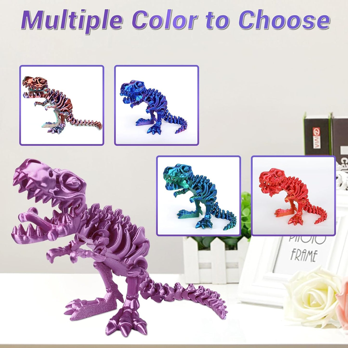 3D Printed Dinosaur Bones Tyrannosaurus Rex Skeleton with Movable Joints, 3D Model Skull T-Rex, Flexible Articulated Dinosaur Fidget Toys Adults for Autism/ADHD