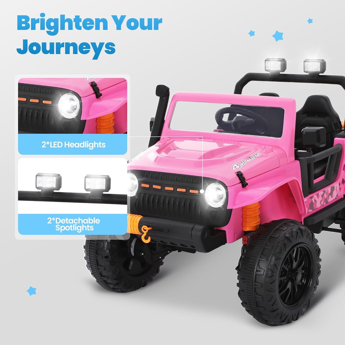 Toddler Ride On Truck Electric Car Kids Ride On Truck Car Ride on Toys for Kids Ages 3+ Large Battery Powerful Jeep with Remote Control 2 Speeds LED Light Horn Music Toddlers(Pink)