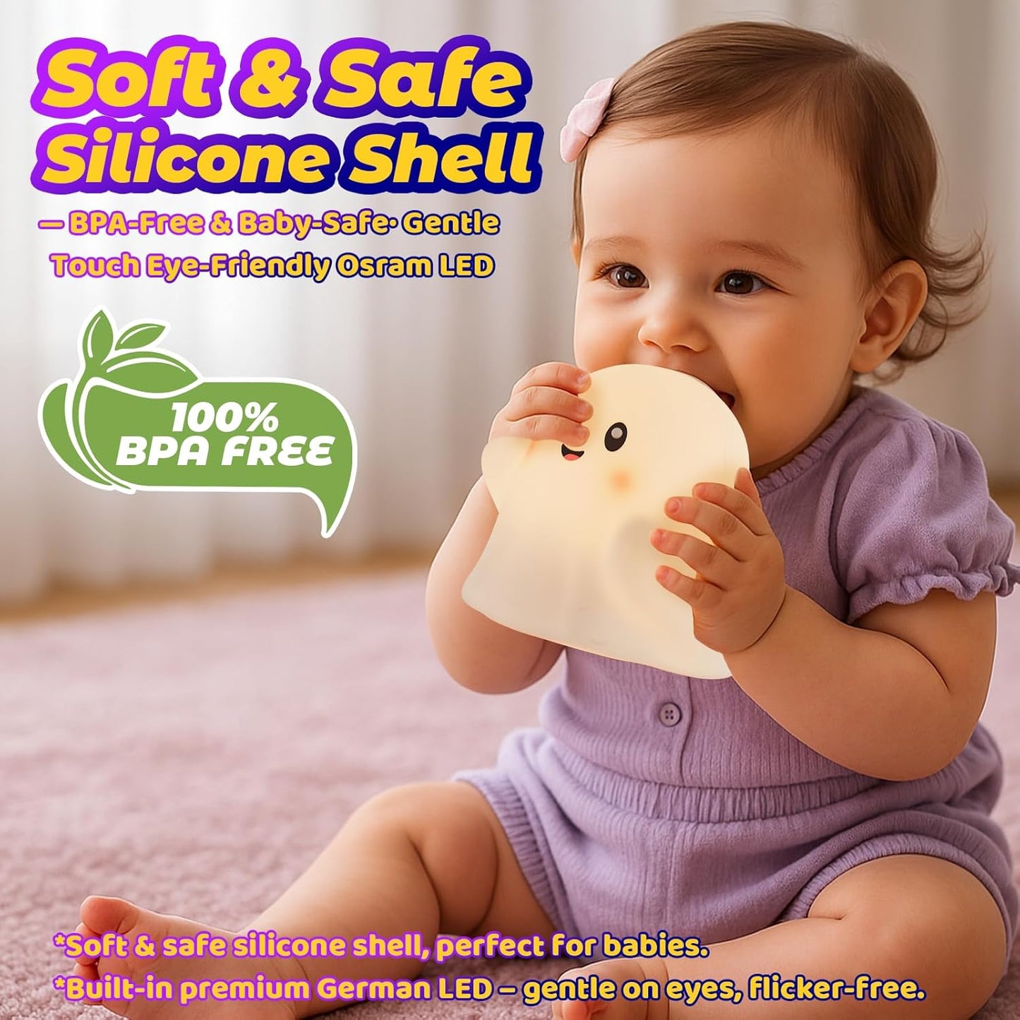 Halloween Ghost Night Light RGB – Touch Night Light for Kids, Rainbow Color-Changing,30-Min Timer,Sounds & Sleep Music, Squishy Silicone, USB Rechargeable, Nursery Decor, Ghost Light Decor