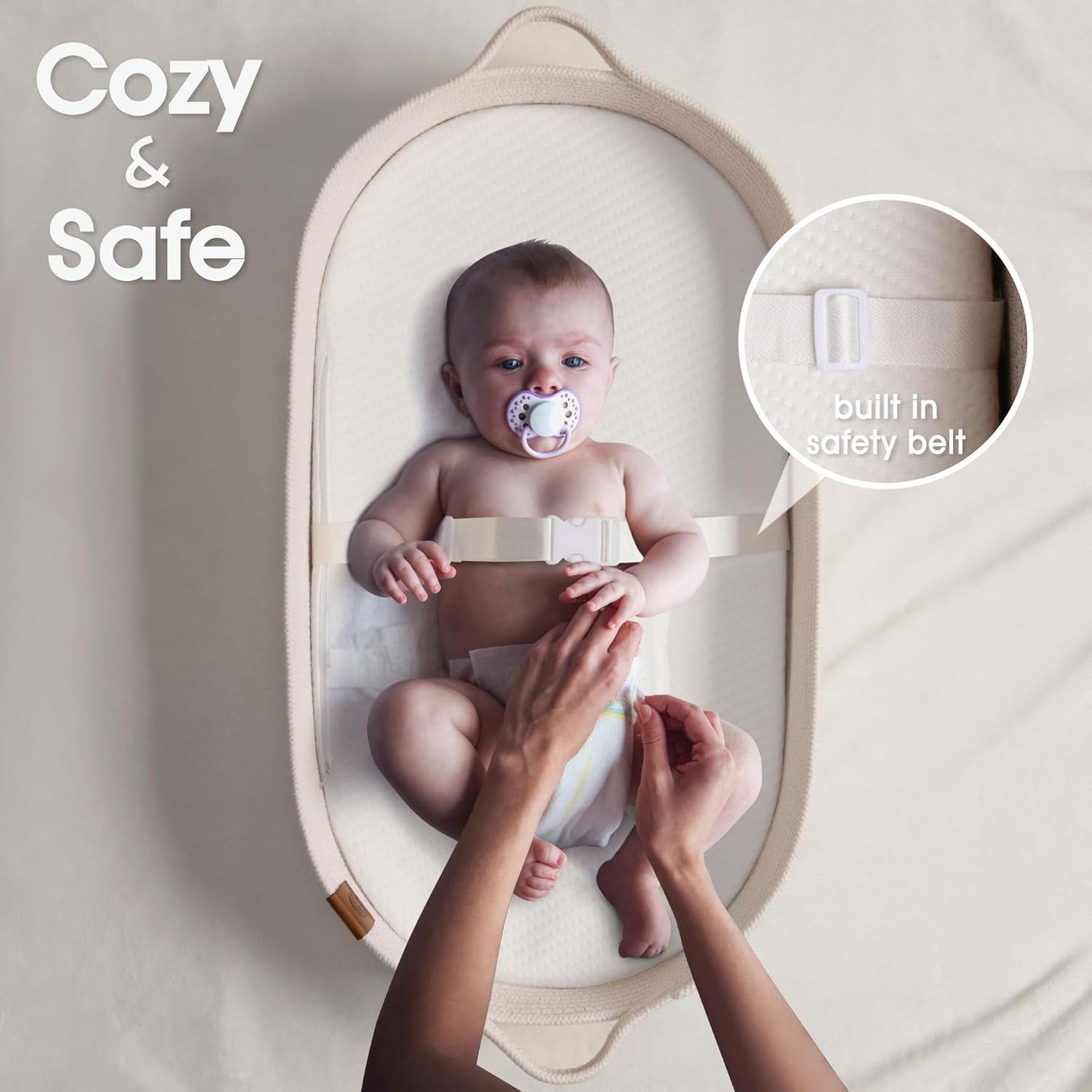 Baby Changing Basket Includes Diaper Caddy - Breathable & Waterproof Dual-Cover, Portable, Changing Pad for Dresser & Changing Table, Gift for Baby Shower (Light Cream, Diaper Caddy Set)