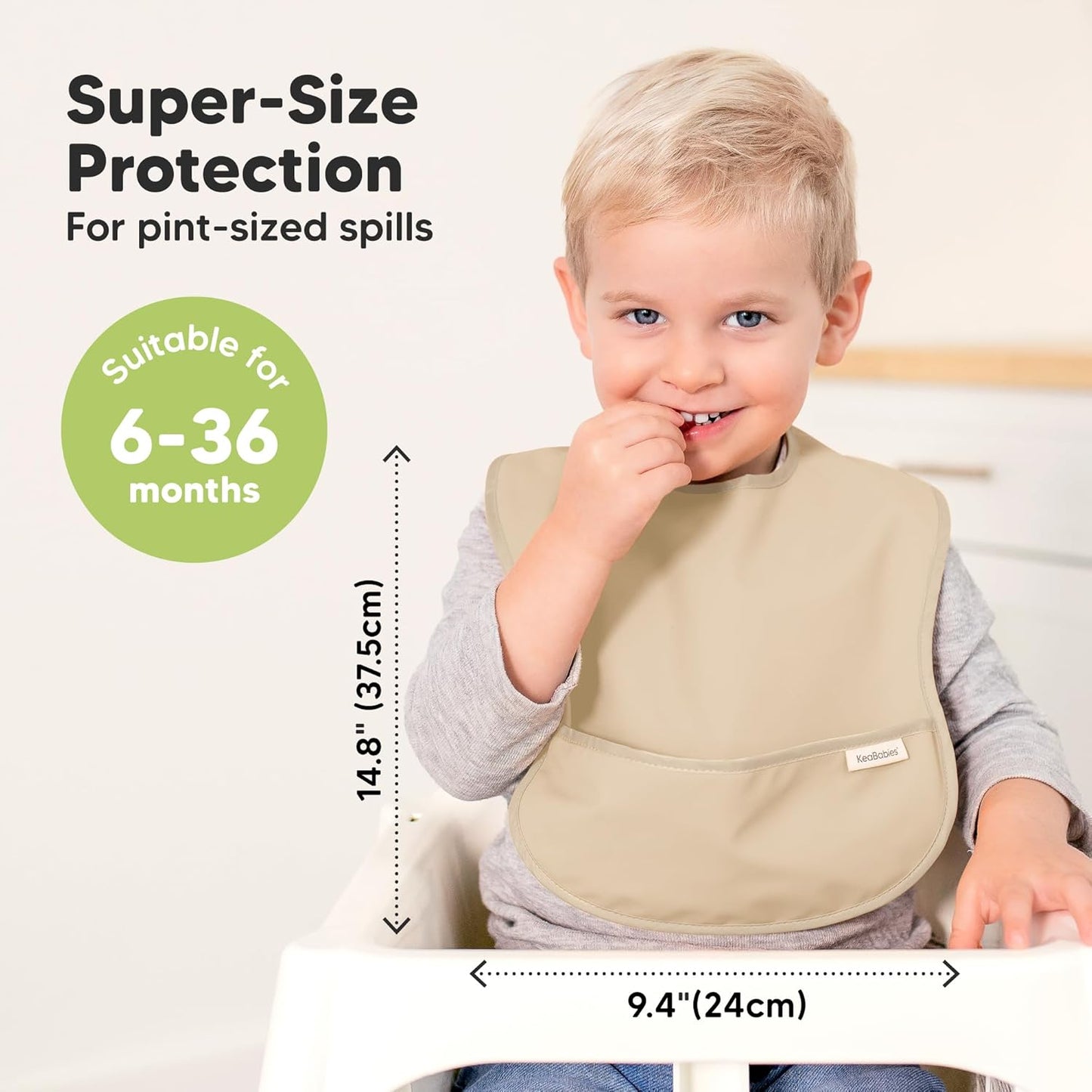 3-Pack Waterproof Baby Bibs for Eating - Lightweight Toddler Feeding Bibs with Large Food Catcher, Mess Proof, Food-Grade Baby Eating Essentials, Easy to Put On & Clean (Jade)