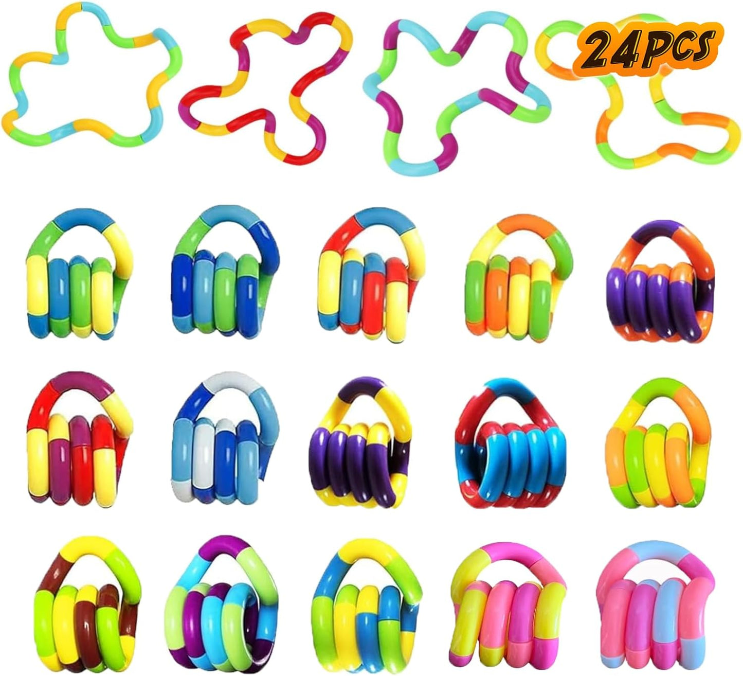 24PCS Random Multicolored Quiet Fidgets Toys for Unique Fidget Experience, Anti Anxiety Sensory Toys Combine into New Shapes,Brain Imagination Tools,Party Supplies