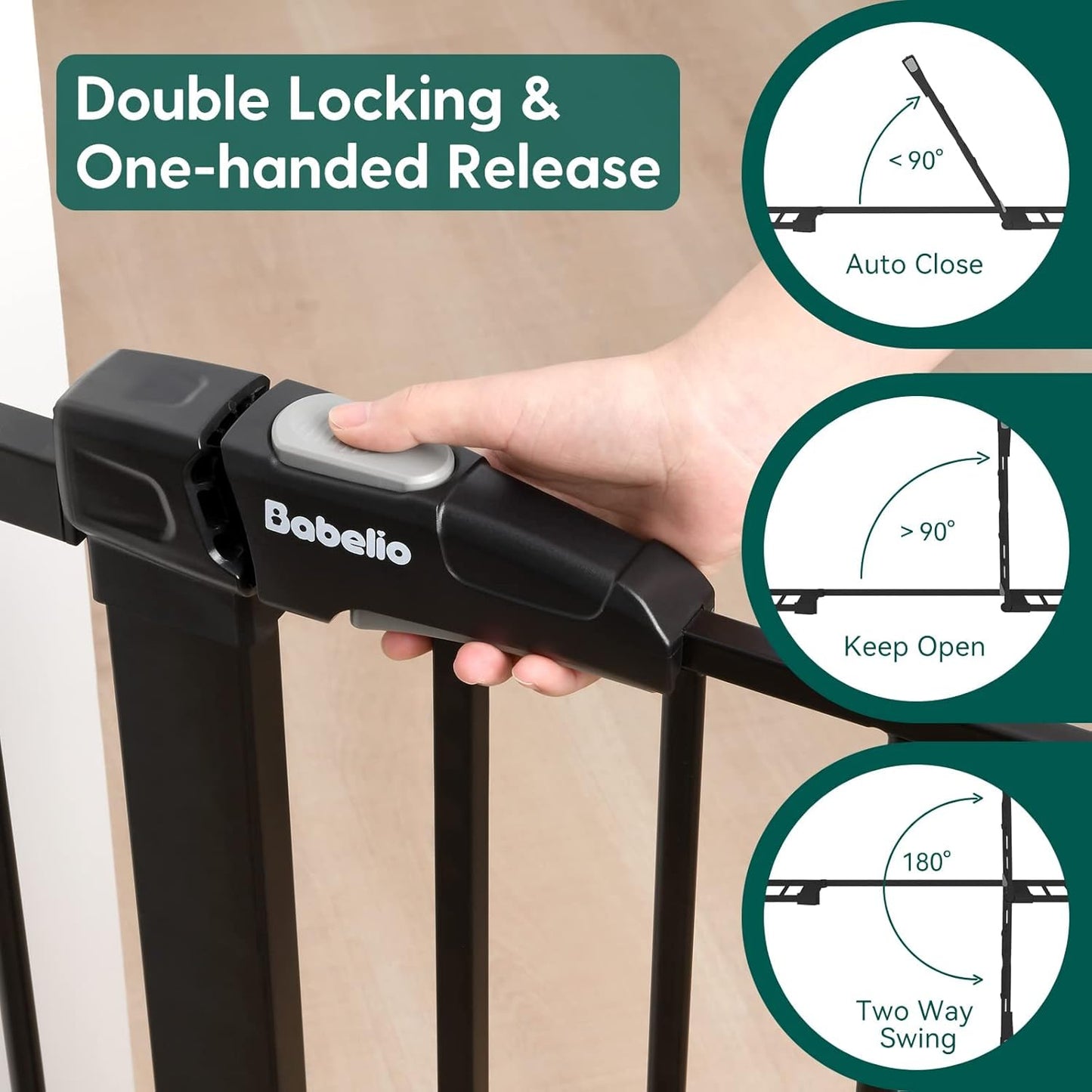 Babelio Baby Gate for Doorways and Stairs, 29-48" Auto Close Dog Gate, Easy-Install Pressure Mounted Satey Door, No Drilling Safety Gate for Child and Pets, 2 Pack, Black