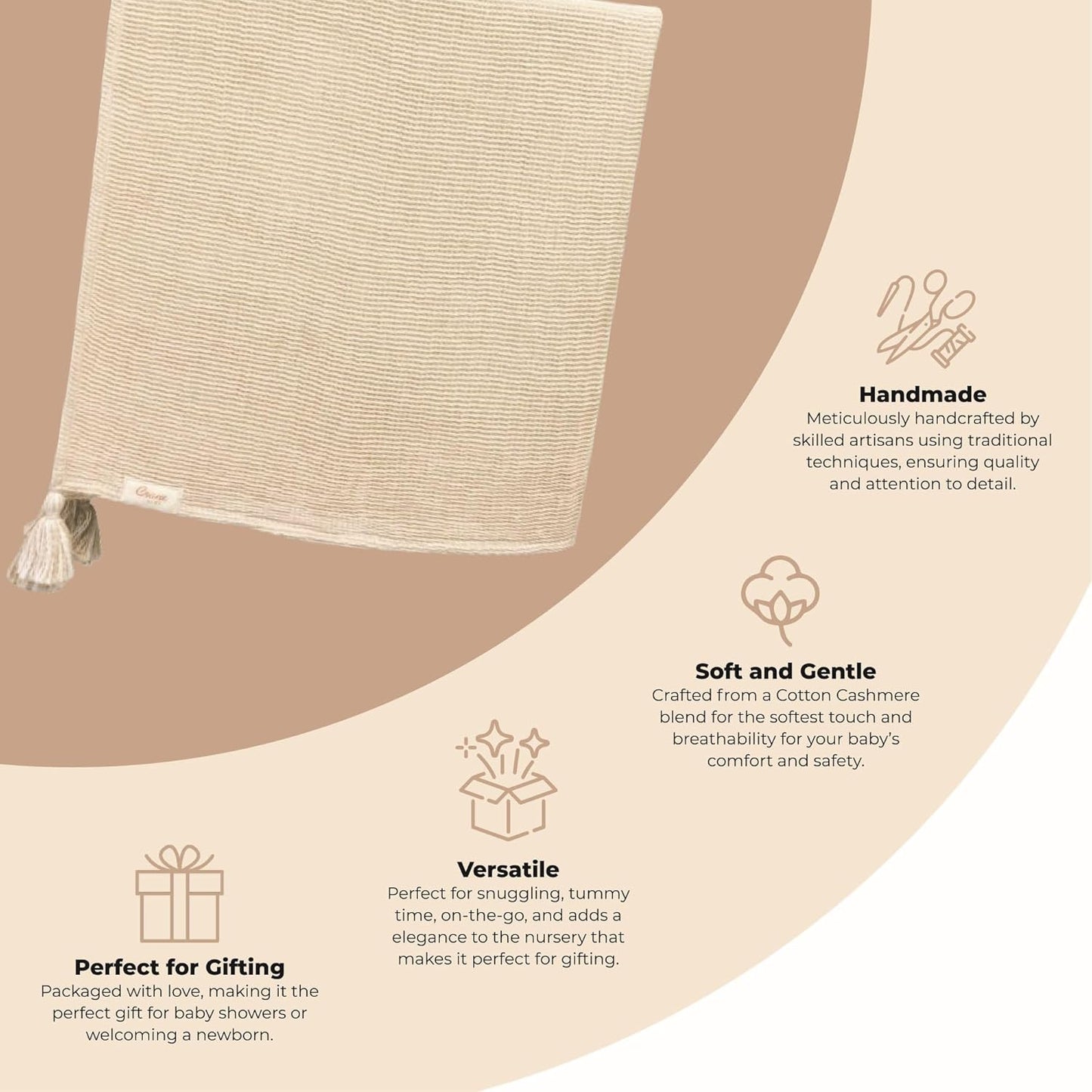 Crane Baby Hazelwood Luxe Blanket, Soft Cotton Nursery and Stroller Blanket, Cotton and Cashmere, 36" x 36"