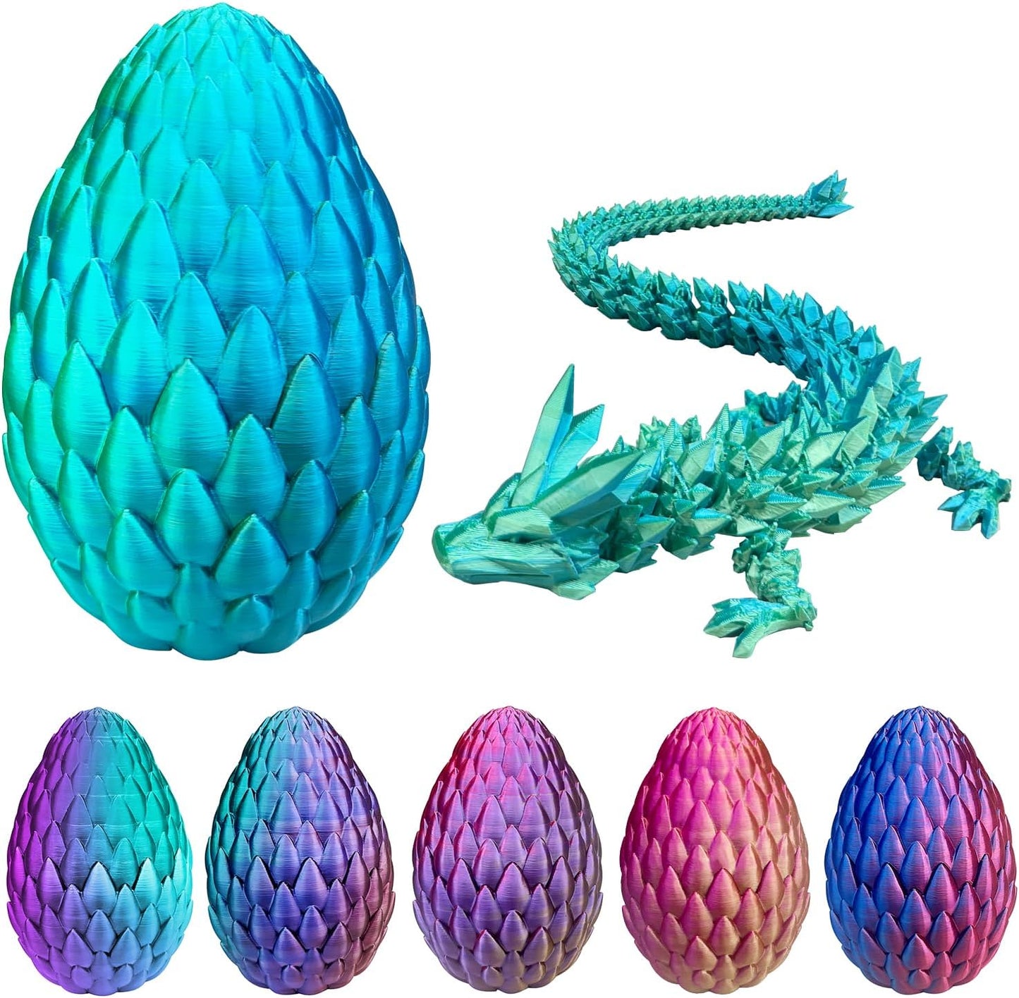 Dragon Eggs with Dragon Inside, 16.5 Inch Large 3D Printed Dragon Egg Articulated Dragon Crystal Dragon Executive Desk Toys Fidget Toy for Autism/ADHD (Blue Green, with Egg)