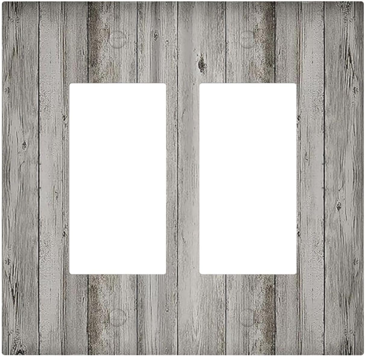 Decorative Outlet Covers Farmhouse Rustic Grey Barn Door Wood 2 Gang Double GFCI Rocker Electrical Wall Panels Light Switch Cover Plate for Bedroom Cabin Decor