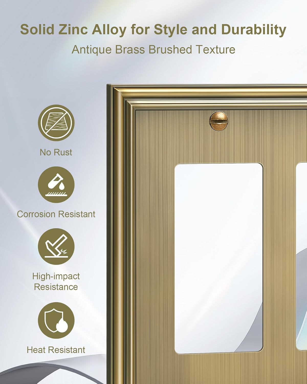 2-Pack Quad Decorator Cover Plate, Zinc Alloy Decorative Antique Brass Switch Plates and Outlet Covers, 4 Gang Wall Plate for Electrical Outlets, Receptacle, GFCI Outlet, Dimmer Switch