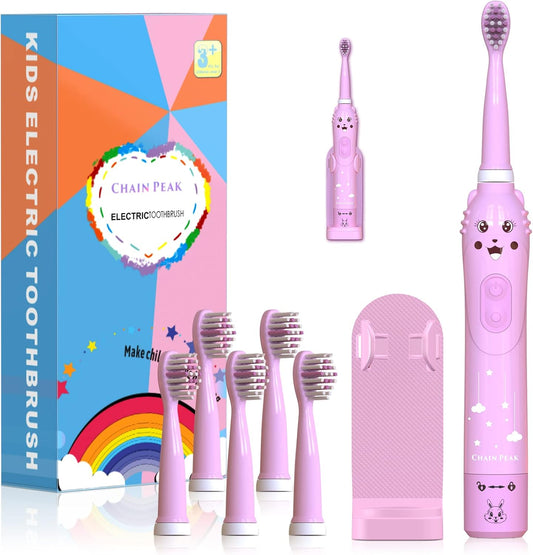 Kids Sonic Electric Toothbrush, Rechargeable Smart Toothbrush for Children, Toothbrush for Toddlers Boys Girls Age 3-12 with 30s Reminder, 2 Mins Timer, 6 Modes, 6 Brush Heads