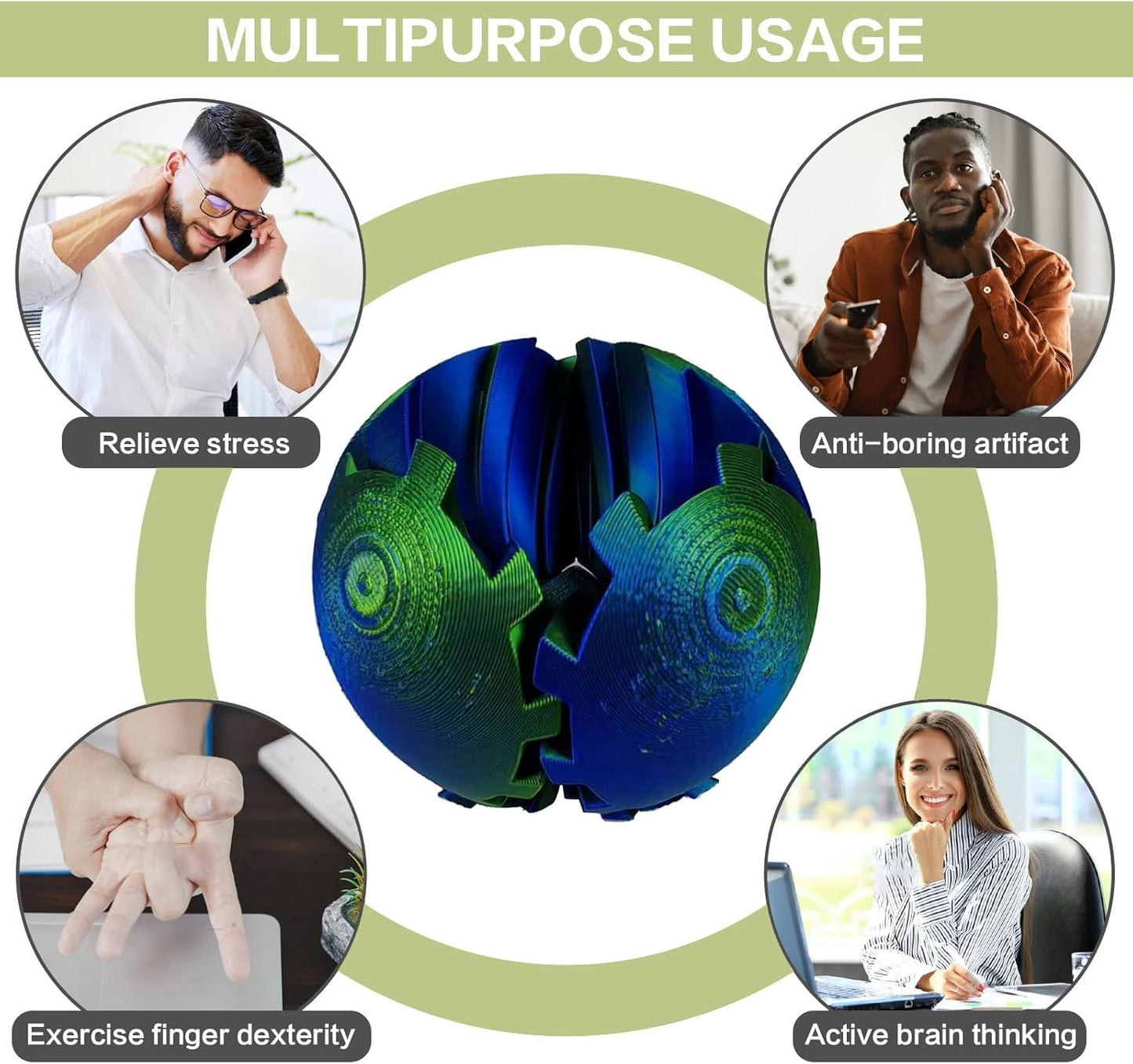 Gear Ball - 3D Printed Gear Ball Spin Ball or Cube Fidget Toy, Gear Sphere, Gear Ball Gearball Fidget Toy, Stress Ball, GearSphere Desk Toy, Fidget Ball, Gear Toy for Stress and Anxiety Relaxing