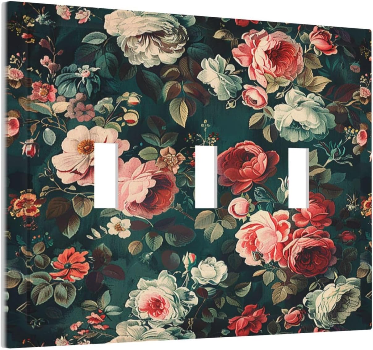 Decorative Switch Plates Baroque Vintage Peony Flower Floral 3 Gang Wall Plate Triple Toggle Light Switch Cover Faceplate Electrical Wall Panels for Bedroom Farmhouse Decor