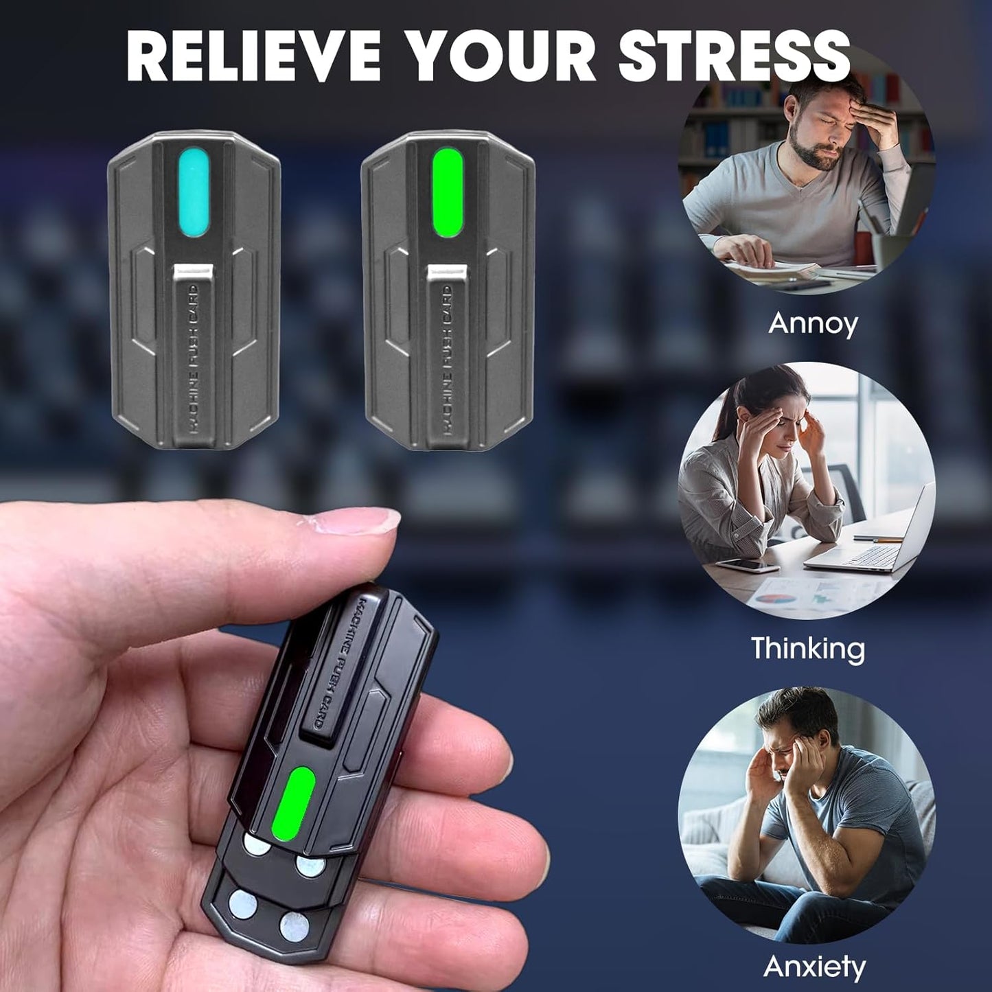 Fidget Slider Mecha Push Card Glow in The Dark Metal Magnetic Haptic Fidget Toys Adults, 3 Layer Push Card for Stress Relief (Green Light)