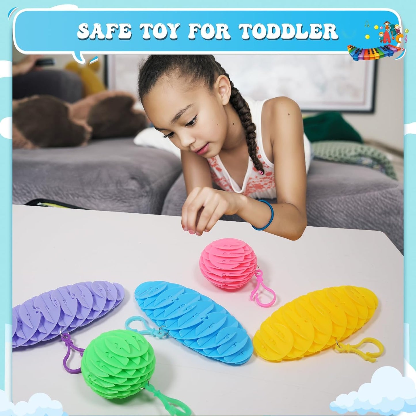 Hanging Decoration Style Elastic Worm Fidget Toy, Stretch and Squeeze Fidget Worm Sensory Toys for Kids,Gifts Stress and Anxiety Relief Calming Fidgets Desk Toys for Adults,Exercise Wrist (Pink)