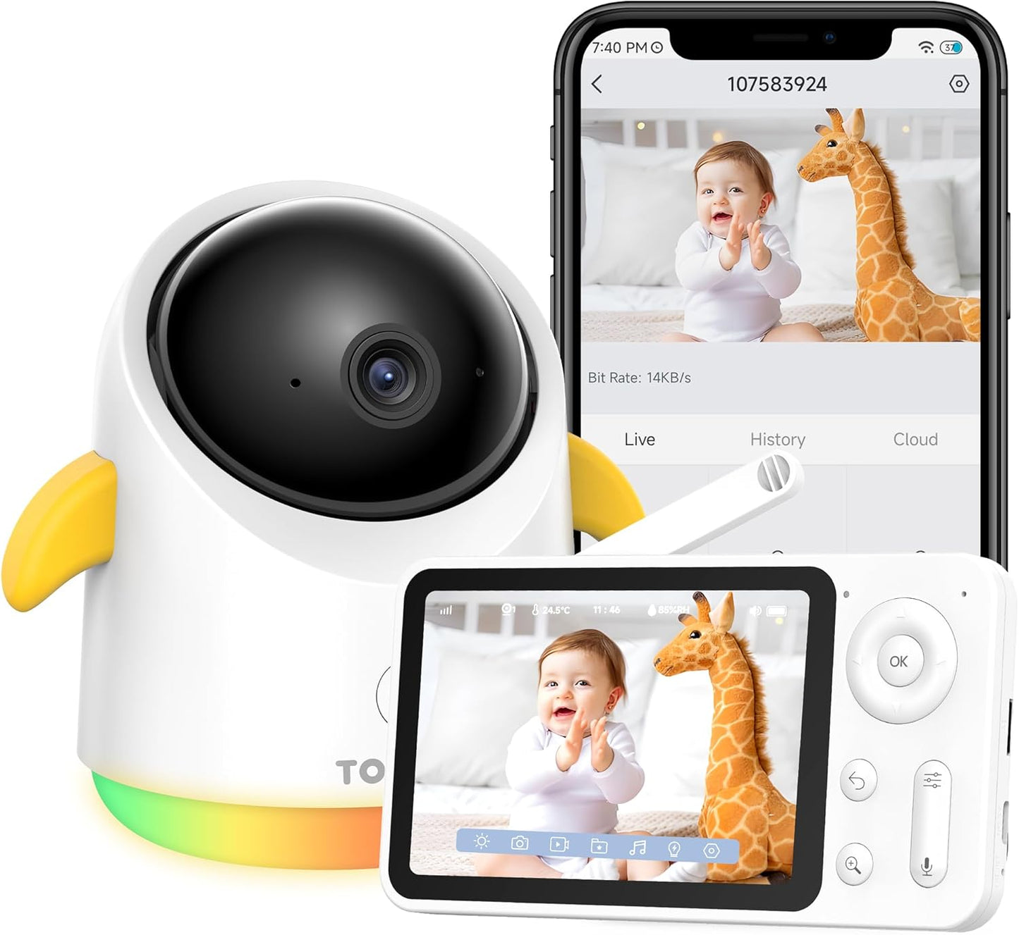 Baby Monitor with Camera and Audio WiFi/No WiFi: Baby Monitor WiFi Smartphone APP Control NightVision 4.3' Screen Smart Video Baby Monitor with Remote PTZ 2-Way Talk Motion & Cry Alert(Only 2.4G WiFi)